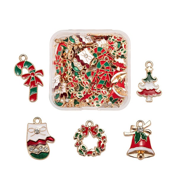 PandaHall 50Pcs 5 Style Christmas Theme Alloy Enamel Pendants, Cadmium Free & Lead Free, Light Gold, Candy Cane & Bell & Gloves & Wreath..., Multicolor
PandaHall 50Pcs 5 Style Christmas Theme Alloy Enamel Pendants, Cadmium Free & Lead Free, Light Gold, Candy Cane & Bell & Gloves & Wreath..., Multicolor