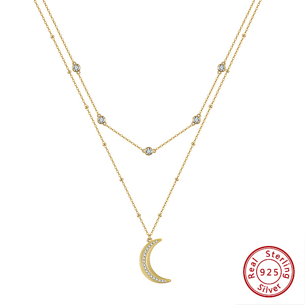 PandaHall 925 Sterling Silver Double Layer Necklaces, Micro Pave 5A Cubic Zirconia Moon Charm Necklaces, Real 14K Gold Plated, 15.98 inch..., Clear
PandaHall 925 Sterling Silver Double Layer Necklaces, Micro Pave 5A Cubic Zirconia Moon Charm Necklaces, Real 14K Gold Plated, 15.98 inch..., Clear