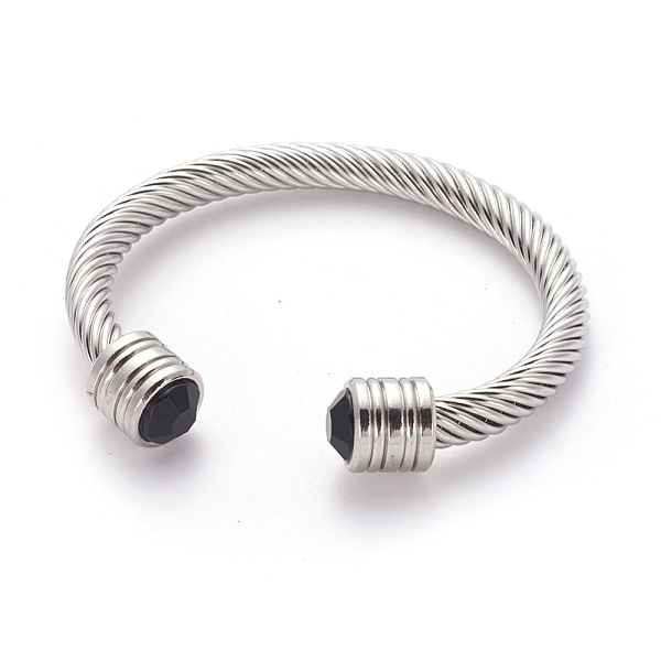 PandaHall 304 Stainless Steel Cuff Bangles, Torque Bangles, with Glass Rhinestone, Stainless Steel Color, 2-3/8 inch(6.1cm) Rhinestone Black
PandaHall 304 Stainless Steel Cuff Bangles, Torque Bangles, with Glass Rhinestone, Stainless Steel Color, 2-3/8 inch(6.1cm) Rhinestone Black