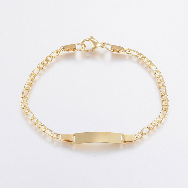 PandaHall 304 Stainless Steel Link Bracelets, ID Bracelets, with Lobster Clasp, Rectangle, Golden, 7-1/8 inch(180mm) 304 Stainless Steel
PandaHall 304 Stainless Steel Link Bracelets, ID Bracelets, with Lobster Clasp, Rectangle, Golden, 7-1/8 inch(180mm) 304 Stainless Steel
