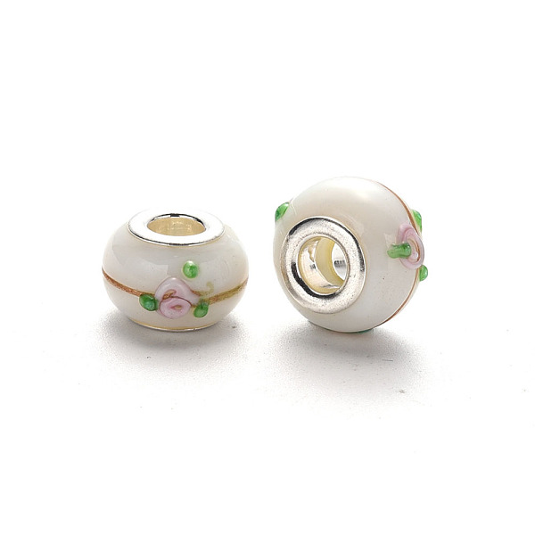 PandaHall Handmade Lampwork European Beads, Large Hole Rondelle Beads, Bumpy Lampwork, with Glitter Powder and Platinum Tone Brass Double...
PandaHall Handmade Lampwork European Beads, Large Hole Rondelle Beads, Bumpy Lampwork, with Glitter Powder and Platinum Tone Brass Double...
