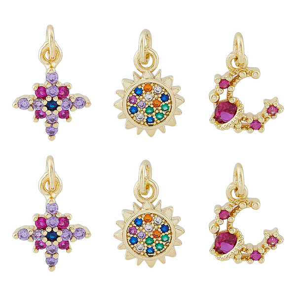 PandaHall DICOSMETIC 6Pcs 3 Style Brass Micro Pave Cubic Zirconia Charms, with Jump Ring, Sun & Moon & Star Charm, Real 18K Gold Plated..., Multicolor
PandaHall DICOSMETIC 6Pcs 3 Style Brass Micro Pave Cubic Zirconia Charms, with Jump Ring, Sun & Moon & Star Charm, Real 18K Gold Plated..., Multicolor