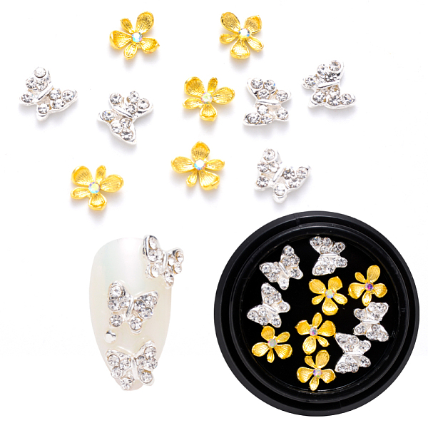 PandaHall Alloy Rhinestone Cabochons, Nail Art Decoration Accessories, Flower & Butterfly, Platinum & Golden, 7x7.5x2mm & 8x7x2mm, 10pcs/box..., Multicolor
PandaHall Alloy Rhinestone Cabochons, Nail Art Decoration Accessories, Flower & Butterfly, Platinum & Golden, 7x7.5x2mm & 8x7x2mm, 10pcs/box..., Multicolor