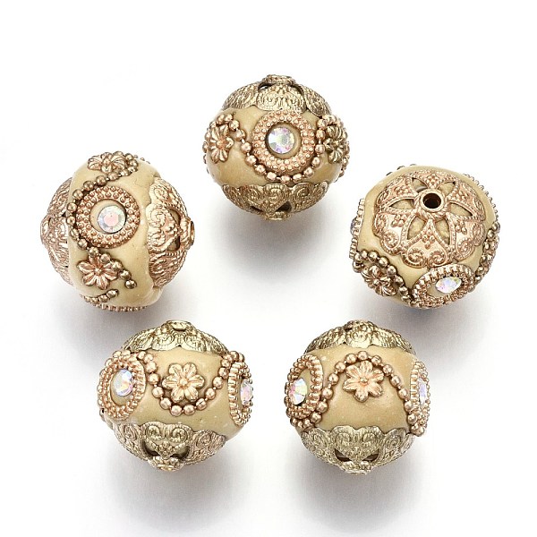 PandaHall Handmade Indonesia Beads, with Metal Findings, Golden Color Plated, Round, Light Khaki, 20~21mm, Hole: 1.8mm Polymer Clay Round
PandaHall Handmade Indonesia Beads, with Metal Findings, Golden Color Plated, Round, Light Khaki, 20~21mm, Hole: 1.8mm Polymer Clay Round