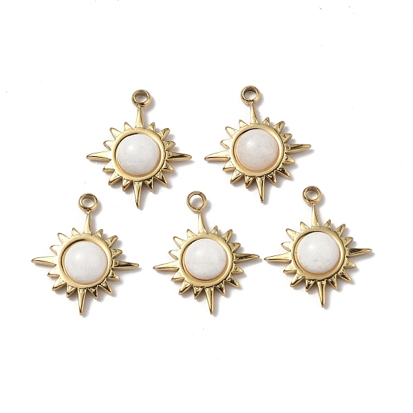PandaHall Vacuum Plating 201 Stainless Steel Natural White Jade Charms, Real 18K Gold Plated, Sun, 15x12.5x4mm, Hole: 1.4mm White Jade Sun
PandaHall Vacuum Plating 201 Stainless Steel Natural White Jade Charms, Real 18K Gold Plated, Sun, 15x12.5x4mm, Hole: 1.4mm White Jade Sun