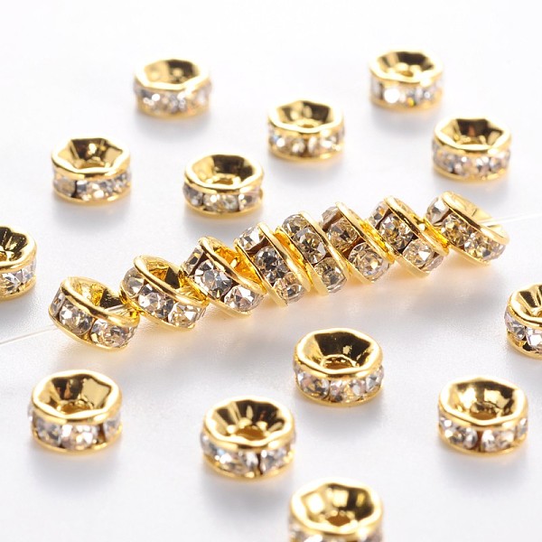 PandaHall Brass Grade A Rhinestone Spacer Beads, Golden Plated, Rondelle, Nickel Free, Crystal, 6x3mm, Hole: 1mm Brass+Rhinestone Rondelle..., Clear
PandaHall Brass Grade A Rhinestone Spacer Beads, Golden Plated, Rondelle, Nickel Free, Crystal, 6x3mm, Hole: 1mm Brass+Rhinestone Rondelle..., Clear