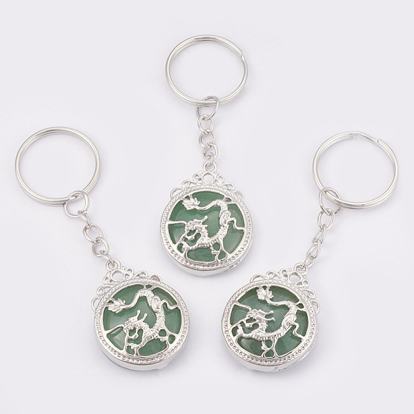 PandaHall Natural Green Aventurine Keychain, with Iron Key Rings, Flat Round with Dragon, Platinum, 80mm, Pendant: 34.5x26x8.5mm Green...
PandaHall Natural Green Aventurine Keychain, with Iron Key Rings, Flat Round with Dragon, Platinum, 80mm, Pendant: 34.5x26x8.5mm Green...