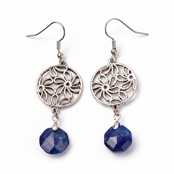 PandaHall Natural Lapis Lazuli Dangle Earrings, with Brass Pins and Alloy Pendants, Flat Round with Flower, 62mm, Pendant: 45x20mm, Pin...
PandaHall Natural Lapis Lazuli Dangle Earrings, with Brass Pins and Alloy Pendants, Flat Round with Flower, 62mm, Pendant: 45x20mm, Pin...