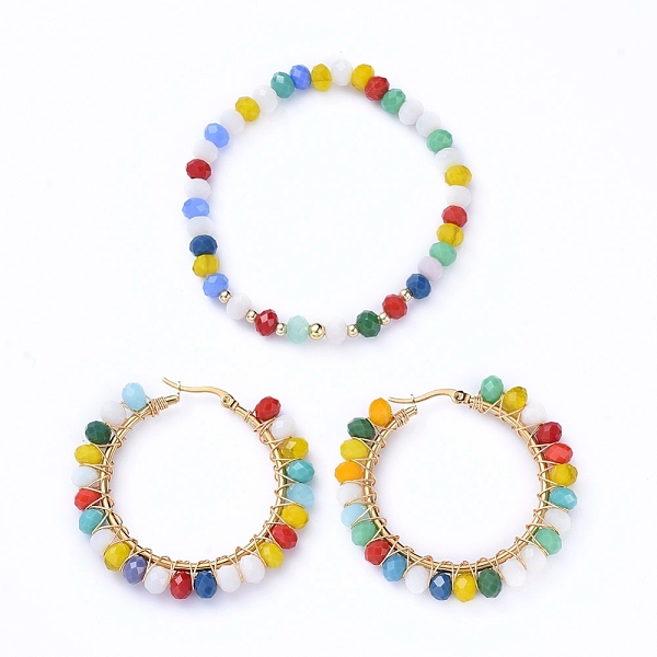 PandaHall Glass Beads Jewelry Sets, Stretch Bracelets & 304 Stainless Steel Big Hoop Earrings, with Brass Beads, Golden, Colorful, Bracelet...
PandaHall Glass Beads Jewelry Sets, Stretch Bracelets & 304 Stainless Steel Big Hoop Earrings, with Brass Beads, Golden, Colorful, Bracelet...