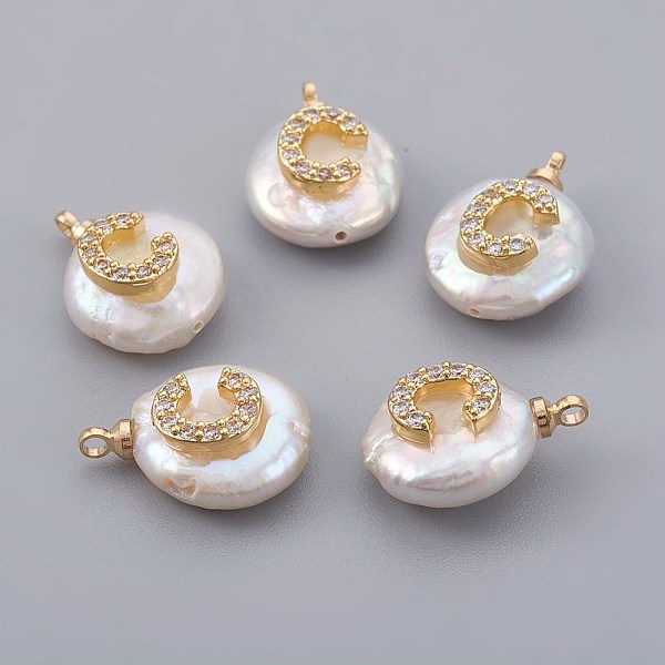 PandaHall Natural Cultured Freshwater Pearl Pendants, with Micro Pave Cubic Zirconia, Brass Findings, Long-Lasting Plated, Letter, Real 18K..., Clear
PandaHall Natural Cultured Freshwater Pearl Pendants, with Micro Pave Cubic Zirconia, Brass Findings, Long-Lasting Plated, Letter, Real 18K..., Clear