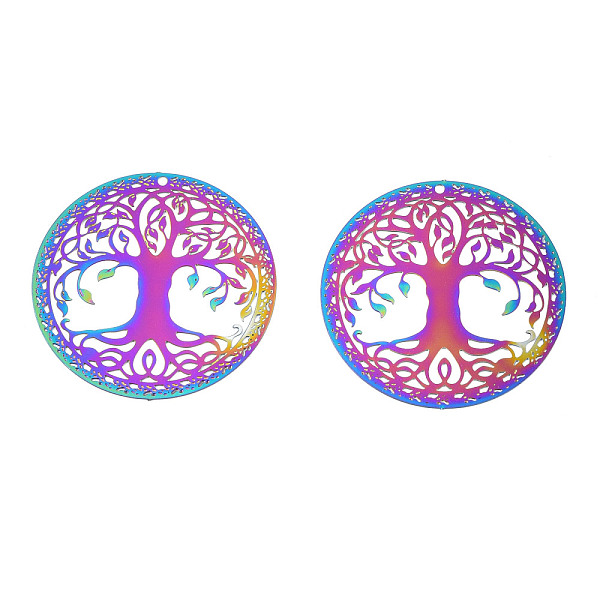 PandaHall Ion Plating(IP) 201 Stainless Steel Filigree Pendants, Etched Metal Embellishments, Tree of Life, Rainbow Color, 30x0.2mm, Hole...
PandaHall Ion Plating(IP) 201 Stainless Steel Filigree Pendants, Etched Metal Embellishments, Tree of Life, Rainbow Color, 30x0.2mm, Hole...