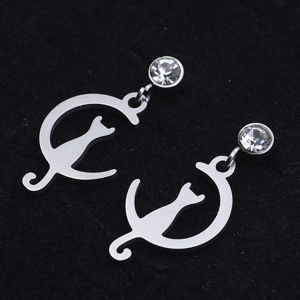 PandaHall 201 Stainless Steel Kitten Dangle Stud Earrings, with Clear Cubic Zirconia, Crescent Moon with Cat, Stainless Steel Color, 23mm...
PandaHall 201 Stainless Steel Kitten Dangle Stud Earrings, with Clear Cubic Zirconia, Crescent Moon with Cat, Stainless Steel Color, 23mm...