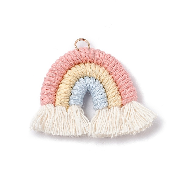 PandaHall Macrame Weaving Rainbow Tassel Pendants, with Golden Iron Loops, Pink, 40~50x35~37x6.5mm, Hole: 4.2mm Cotton Pink
PandaHall Macrame Weaving Rainbow Tassel Pendants, with Golden Iron Loops, Pink, 40~50x35~37x6.5mm, Hole: 4.2mm Cotton Pink