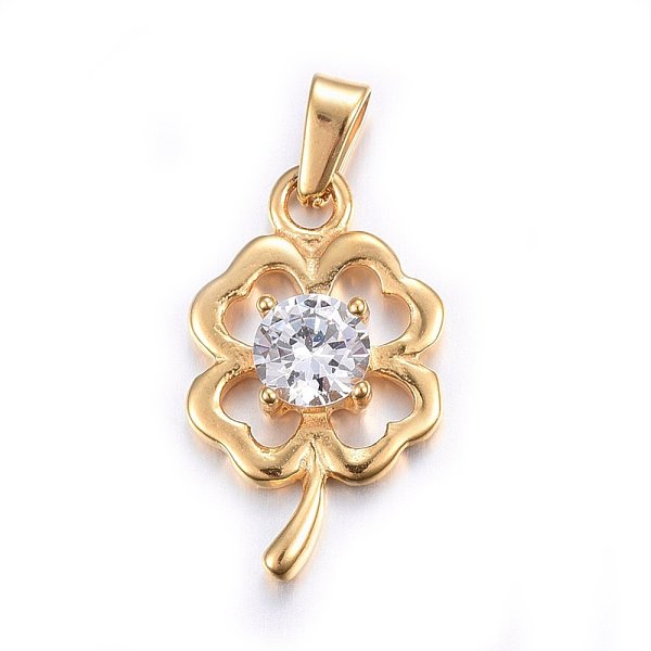 PandaHall 304 Stainless Steel Pendants, with Cubic Zirconia, Clover, Clear, Golden, 22x13x4mm, Hole: 5x2.5mm Stainless Steel+Cubic Zirconia...
PandaHall 304 Stainless Steel Pendants, with Cubic Zirconia, Clover, Clear, Golden, 22x13x4mm, Hole: 5x2.5mm Stainless Steel+Cubic Zirconia...