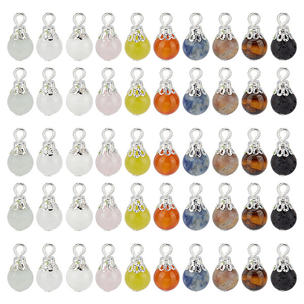 PandaHall 100Pcs 10 Styles Natural Mixed Gemstone Pendants, Round Charms with Silver Color Plated Iron Flower Caps, 16x8mm, Hole: 2mm...
PandaHall 100Pcs 10 Styles Natural Mixed Gemstone Pendants, Round Charms with Silver Color Plated Iron Flower Caps, 16x8mm, Hole: 2mm...