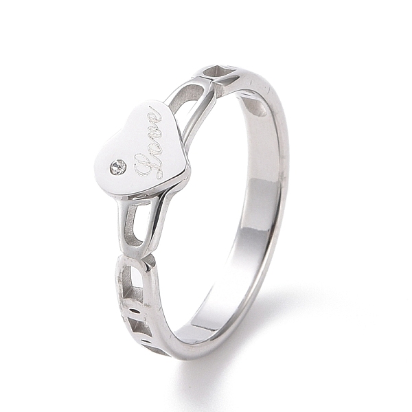 PandaHall Crystal Rhinestone Heart with Word Love Finger Ring, 304 Stainless Steel Jewelry for Women, Stainless Steel Color, US Size 6~9 1/4..., Clear
PandaHall Crystal Rhinestone Heart with Word Love Finger Ring, 304 Stainless Steel Jewelry for Women, Stainless Steel Color, US Size 6~9 1/4..., Clear