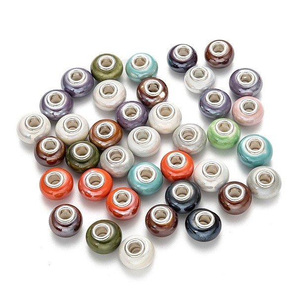 PandaHall Handmade Porcelain European Beads, with Silver Color Brass Double Cores, Rondelle, Mixed Color, 15x10~11mm, Hole: 5mm..., Multicolor
PandaHall Handmade Porcelain European Beads, with Silver Color Brass Double Cores, Rondelle, Mixed Color, 15x10~11mm, Hole: 5mm..., Multicolor