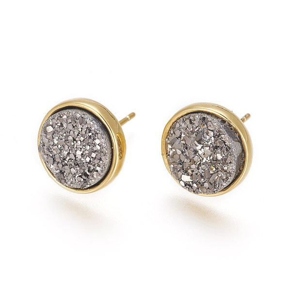 PandaHall Druzy Resin Earrings, with Brass Finding, Flat Round, Dark Gray, 9.5x16~16.5mm, Pin: 0.8mm Resin Gray
PandaHall Druzy Resin Earrings, with Brass Finding, Flat Round, Dark Gray, 9.5x16~16.5mm, Pin: 0.8mm Resin Gray