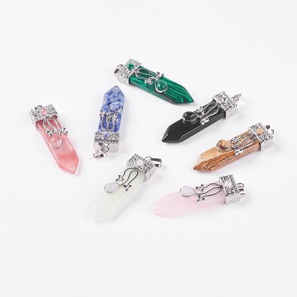 PandaHall Natural & Synthetic Mixed Stone Big Pendants, with Alloy Findings, Arrow, Platinum, 56~58x16x10mm, Hole: 5x7mm Mixed Stone Arrow
PandaHall Natural & Synthetic Mixed Stone Big Pendants, with Alloy Findings, Arrow, Platinum, 56~58x16x10mm, Hole: 5x7mm Mixed Stone Arrow