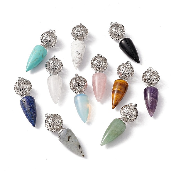 PandaHall Natural & Synthetic Mixed Stone Big Pendants, Cone Charms with Rack Plating Brass Hollow Ball, Platinum, Cadmium Free & Lead Free...
PandaHall Natural & Synthetic Mixed Stone Big Pendants, Cone Charms with Rack Plating Brass Hollow Ball, Platinum, Cadmium Free & Lead Free...
