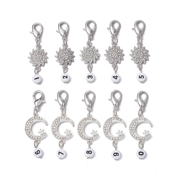PandaHall 10Pcs 10 Style Moon Sun Alloy Rhinestone Pendant Locking Stitch Markers with Acrylic Number, Zinc Alloy Crochet Lobster Clasp..., White
PandaHall 10Pcs 10 Style Moon Sun Alloy Rhinestone Pendant Locking Stitch Markers with Acrylic Number, Zinc Alloy Crochet Lobster Clasp..., White