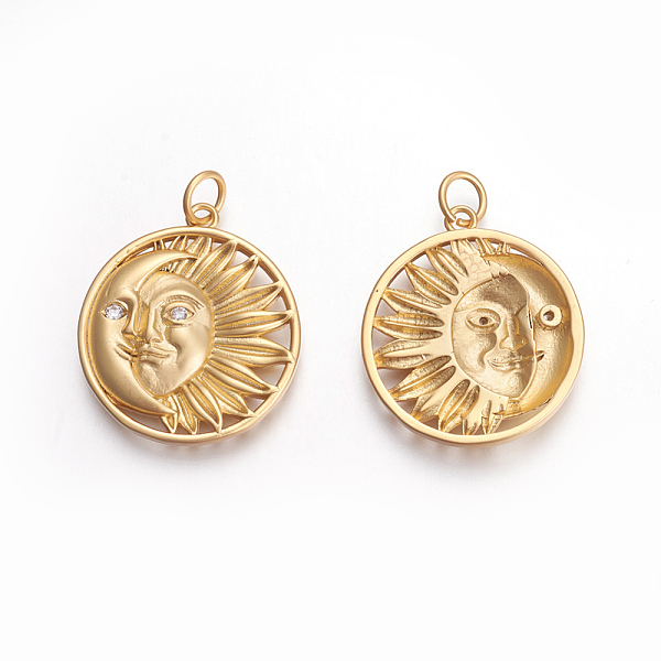 PandaHall Brass Micro Pave Cubic Zirconia Pendants, Lead Free & Cadmium Free, Flat Round with Sun and Moon, Clear, Matte Gold Color...
PandaHall Brass Micro Pave Cubic Zirconia Pendants, Lead Free & Cadmium Free, Flat Round with Sun and Moon, Clear, Matte Gold Color...