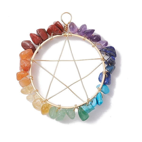 PandaHall Chakra Gemstone Chips Copper Wire Wrapped Big Pendants, Pentagram Charms, Mixed Dyed and Undyed, Golden, 49~50x44~49x7mm, Hole...
PandaHall Chakra Gemstone Chips Copper Wire Wrapped Big Pendants, Pentagram Charms, Mixed Dyed and Undyed, Golden, 49~50x44~49x7mm, Hole...