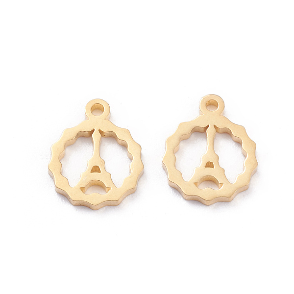 PandaHall 304 Stainless Steel Charms, Laser Cut, Ring with Tower, Golden, 12x9.5x1mm, Hole: 1.2mm 304 Stainless Steel Ring
PandaHall 304 Stainless Steel Charms, Laser Cut, Ring with Tower, Golden, 12x9.5x1mm, Hole: 1.2mm 304 Stainless Steel Ring