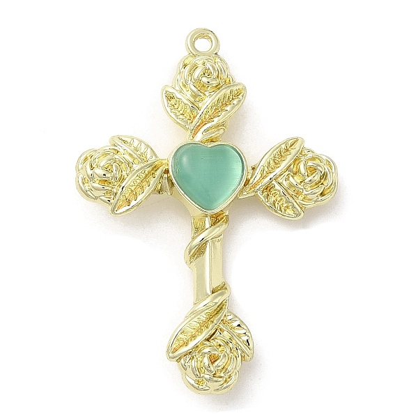 PandaHall Alloy with Glass Pendants, Cross with Rose Charms, Golden, Pale Turquoise, 35x25x5mm, Hole: 1.4mm Alloy+Glass Cross
PandaHall Alloy with Glass Pendants, Cross with Rose Charms, Golden, Pale Turquoise, 35x25x5mm, Hole: 1.4mm Alloy+Glass Cross