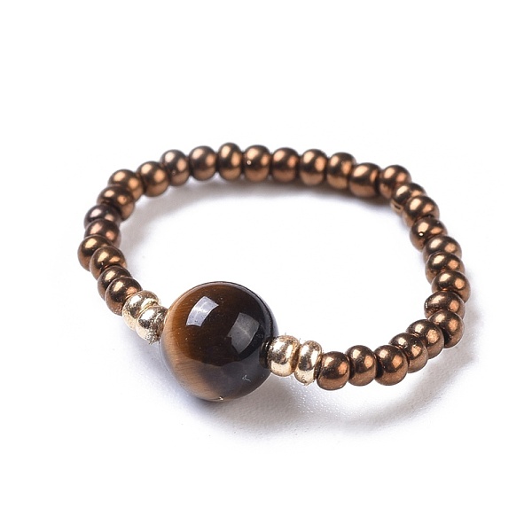 PandaHall Natural Tiger Eye Stretch Rings, with Glass Seed Beads, Size 8, 18mm Tiger Eye
PandaHall Natural Tiger Eye Stretch Rings, with Glass Seed Beads, Size 8, 18mm Tiger Eye