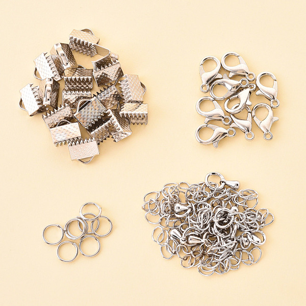 PandaHall 50 Pieces DIY Ribbon Ends Making Kits, Including Iron Ribbon Crimp Ends & Unsoldered Jump Rings, Zinc Alloy Lobster Claw Clasps...
PandaHall 50 Pieces DIY Ribbon Ends Making Kits, Including Iron Ribbon Crimp Ends & Unsoldered Jump Rings, Zinc Alloy Lobster Claw Clasps...