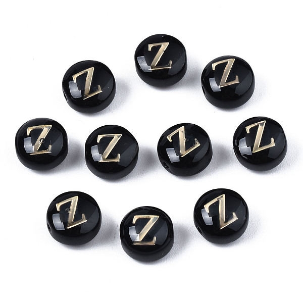 PandaHall Handmade Lampwork Beads, with Golden Plated Brass Etched Metal Embellishments, Flat Round with Alphabet, Letter.Z, 8x5mm, Hole..., Black
PandaHall Handmade Lampwork Beads, with Golden Plated Brass Etched Metal Embellishments, Flat Round with Alphabet, Letter.Z, 8x5mm, Hole..., Black