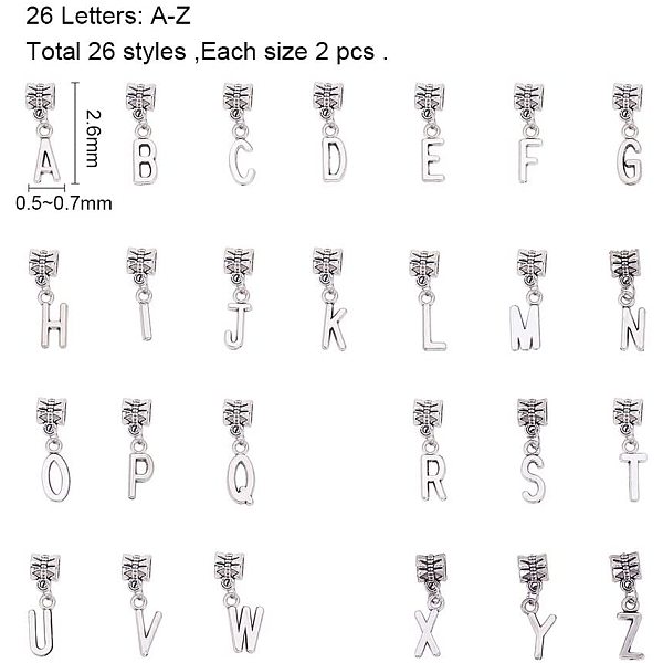 PandaHall Alloy European Dangle Charms, Large Hole Pendants, Including Letter A~Z, Antique Silver, 27mm, pendant: 16x2~11x2mm, Hole: 5mm...
PandaHall Alloy European Dangle Charms, Large Hole Pendants, Including Letter A~Z, Antique Silver, 27mm, pendant: 16x2~11x2mm, Hole: 5mm...