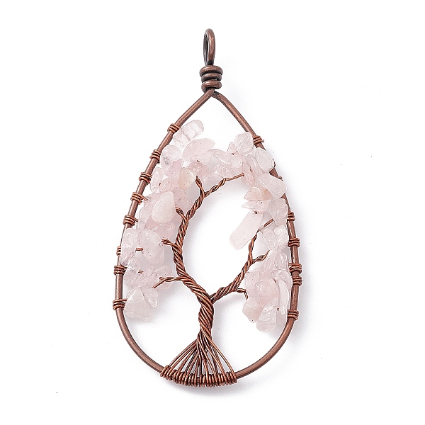 PandaHall Teardrop Natural Rose Quartz Copper Wire Wrapped Chip Big Pendants, Tree of Life Charm, with Red Copper Tone Iron Findings...
PandaHall Teardrop Natural Rose Quartz Copper Wire Wrapped Chip Big Pendants, Tree of Life Charm, with Red Copper Tone Iron Findings...