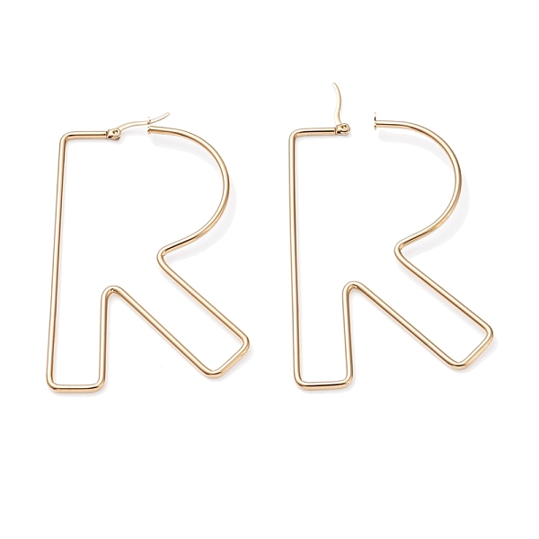 PandaHall 304 Stainless Steel Hoop Earrings, Golden, Letter.R, 76.5x48.5x2mm, 12 Gauge, Pin: 0.6x1.5mm 304 Stainless Steel Letter R
PandaHall 304 Stainless Steel Hoop Earrings, Golden, Letter.R, 76.5x48.5x2mm, 12 Gauge, Pin: 0.6x1.5mm 304 Stainless Steel Letter R
