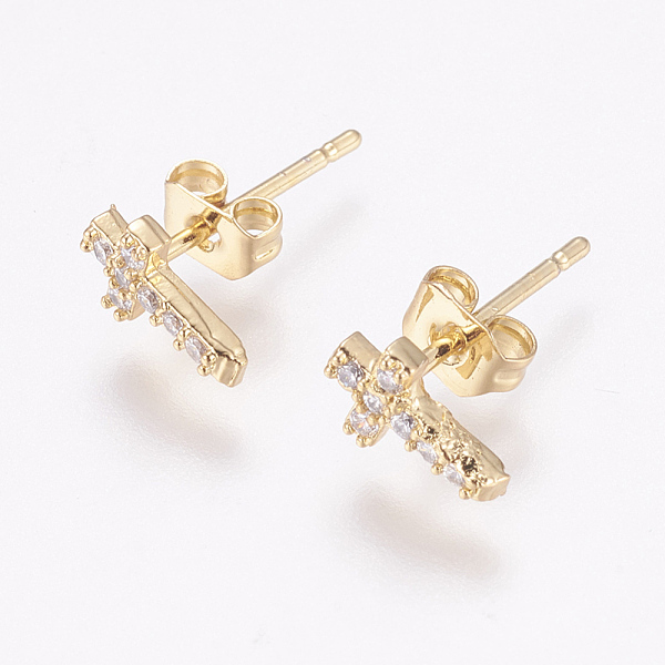 PandaHall Brass Micro Pave Cubic Zirconia Stud Earrings, with Ear Nuts, Cross, Golden, 8x5x2mm, Pin: 1mm Cubic Zirconia Cross
PandaHall Brass Micro Pave Cubic Zirconia Stud Earrings, with Ear Nuts, Cross, Golden, 8x5x2mm, Pin: 1mm Cubic Zirconia Cross