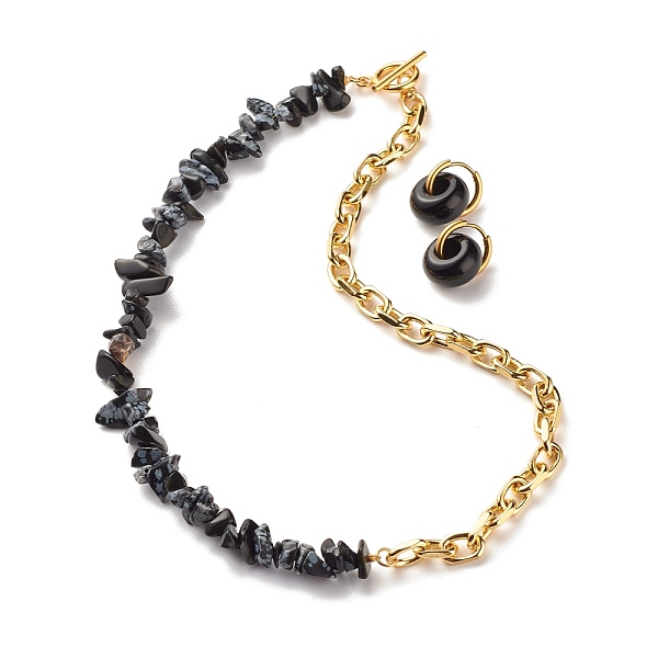 PandaHall Natural Snowflake Obsidian Chip Beads Jewelry Set, Gemstone Beaded Necklace and Drop Huggie Hoop Earrings for Women, Light Gold...
PandaHall Natural Snowflake Obsidian Chip Beads Jewelry Set, Gemstone Beaded Necklace and Drop Huggie Hoop Earrings for Women, Light Gold...