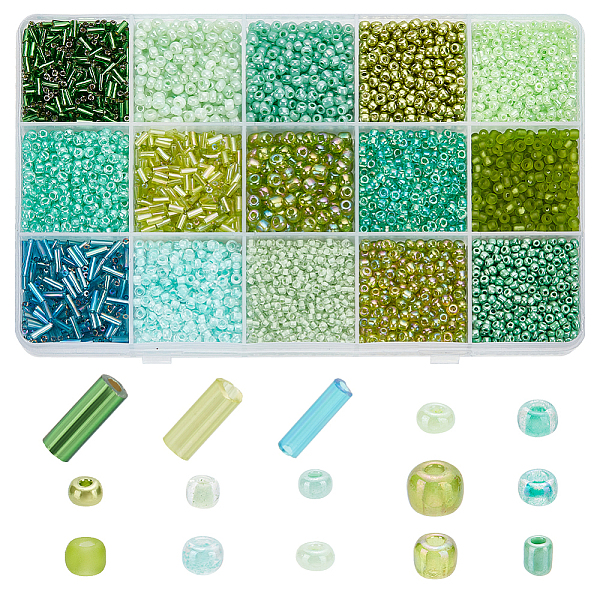 PandaHall PH 6178pcs 15 Colors Green Series Glass Seed Beads 5021pcs 2~4mm Glass Round Beads 1157pcs 4~6x2mm Tube Beads Kit Bugle Beads..., Multicolor
PandaHall PH 6178pcs 15 Colors Green Series Glass Seed Beads 5021pcs 2~4mm Glass Round Beads 1157pcs 4~6x2mm Tube Beads Kit Bugle Beads..., Multicolor