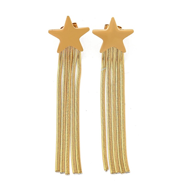 PandaHall Vacuum Plating Golden 304 Stainless Steel Dangle Stud Earrings, Chains Tassel Earrings, Star, 61x15mm 304 Stainless Steel Star
PandaHall Vacuum Plating Golden 304 Stainless Steel Dangle Stud Earrings, Chains Tassel Earrings, Star, 61x15mm 304 Stainless Steel Star