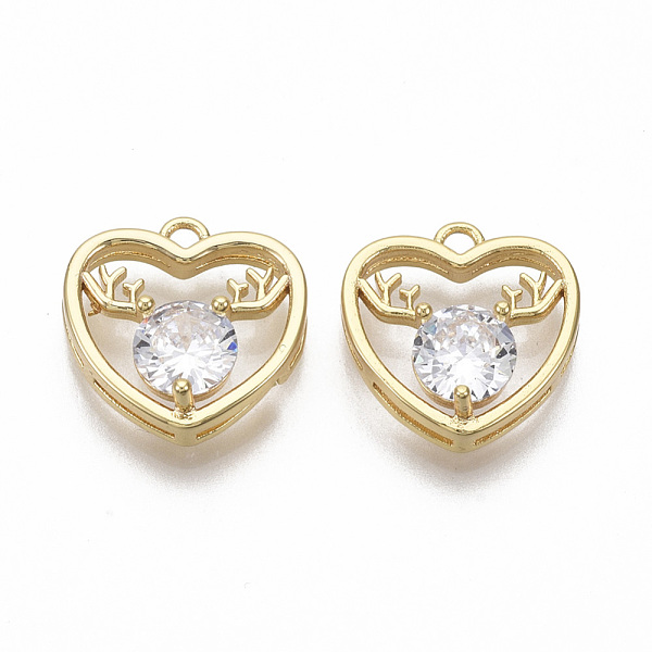 PandaHall Brass Micro Pave Cubic Zirconia Charms, Nickel Free, for Christmas, Heart with Reindeer Head Shape, Real 18K Gold Plated, Clear...
PandaHall Brass Micro Pave Cubic Zirconia Charms, Nickel Free, for Christmas, Heart with Reindeer Head Shape, Real 18K Gold Plated, Clear...