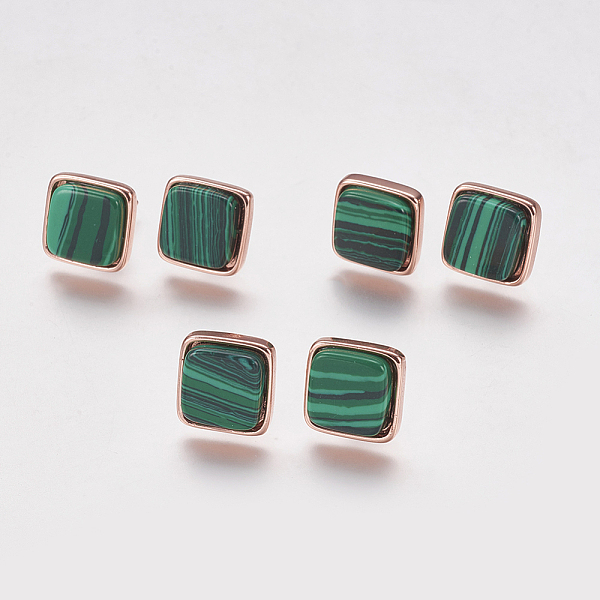 PandaHall Synthetic Malachite Stud Earrings, with Brass Findings, Real Rose Gold Plated, Square, 12x12x4.5~6mm, Pin: 1mm Malachite Green
PandaHall Synthetic Malachite Stud Earrings, with Brass Findings, Real Rose Gold Plated, Square, 12x12x4.5~6mm, Pin: 1mm Malachite Green