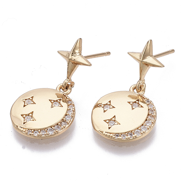 PandaHall Brass Micro Pave Clear Cubic Zirconia Dangle Stud Earrings, Nickel Free, Flat Round with Star & Moon, Real 18K Gold Plated, 25mm...
PandaHall Brass Micro Pave Clear Cubic Zirconia Dangle Stud Earrings, Nickel Free, Flat Round with Star & Moon, Real 18K Gold Plated, 25mm...