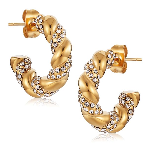PandaHall Clear Cubic Zirconia Twist Rope C-shape Stud Earrings, 430 Stainless Steel Half Hoop Earrings for Women, Golden, 19x4mm, Pin: 1mm...
PandaHall Clear Cubic Zirconia Twist Rope C-shape Stud Earrings, 430 Stainless Steel Half Hoop Earrings for Women, Golden, 19x4mm, Pin: 1mm...