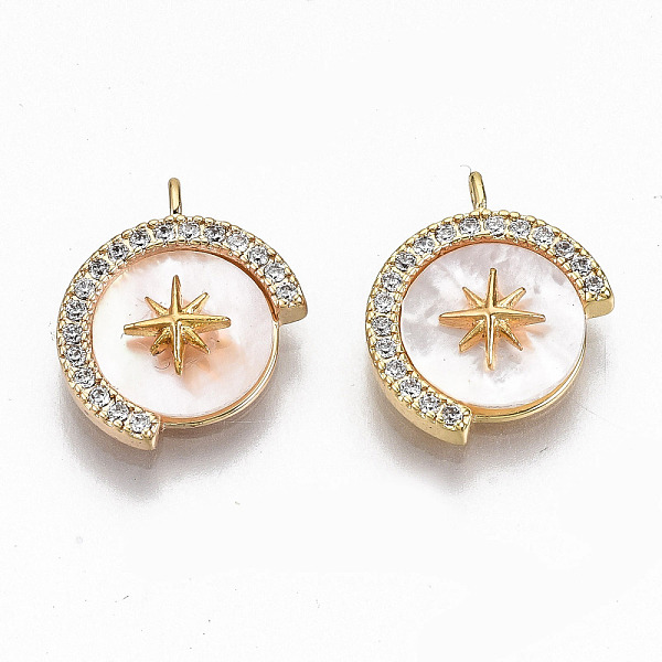 PandaHall Brass Micro Pave Clear Cubic Zirconia Charms, with Freshwater Shell, Nickel Free, Flat Round with Star, Real 18K Gold Plated...
PandaHall Brass Micro Pave Clear Cubic Zirconia Charms, with Freshwater Shell, Nickel Free, Flat Round with Star, Real 18K Gold Plated...