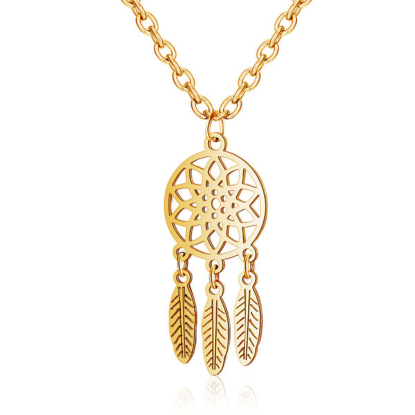 PandaHall 201 Stainless Steel Pendants Necklaces, Flower & Feather, Golden, 16.3 inch(40cm) 201 Stainless Steel
PandaHall 201 Stainless Steel Pendants Necklaces, Flower & Feather, Golden, 16.3 inch(40cm) 201 Stainless Steel