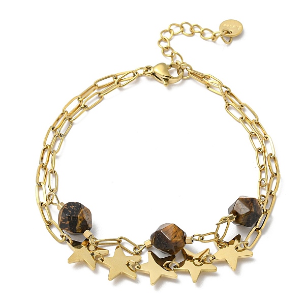 PandaHall Ion Plating(IP) 304 Stainless Steel Star Link Chains Double Layer Multi-strand Bracelet, with Natural Tiger Eye Beaded, Real 18K...
PandaHall Ion Plating(IP) 304 Stainless Steel Star Link Chains Double Layer Multi-strand Bracelet, with Natural Tiger Eye Beaded, Real 18K...