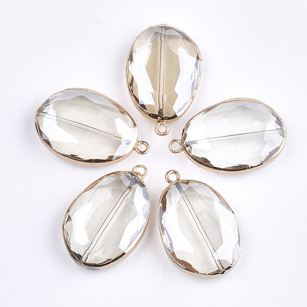 PandaHall Glass Pendants, with Iron Findings, Faceted, Oval, Golden, WhiteSmoke, 40x25.5x10mm, Hole: 2.5mm Iron+Glass Oval White
PandaHall Glass Pendants, with Iron Findings, Faceted, Oval, Golden, WhiteSmoke, 40x25.5x10mm, Hole: 2.5mm Iron+Glass Oval White