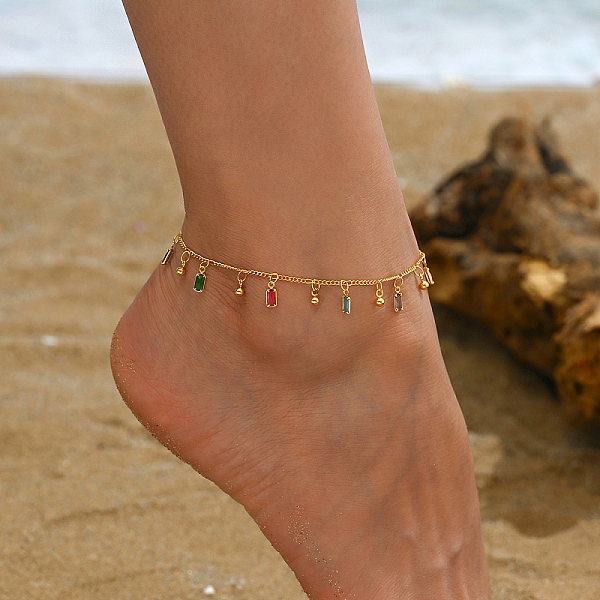 PandaHall Colorful Glass Rectangle Charm Anklets for Women, Real 18K Gold Plated Brass
PandaHall Colorful Glass Rectangle Charm Anklets for Women, Real 18K Gold Plated Brass