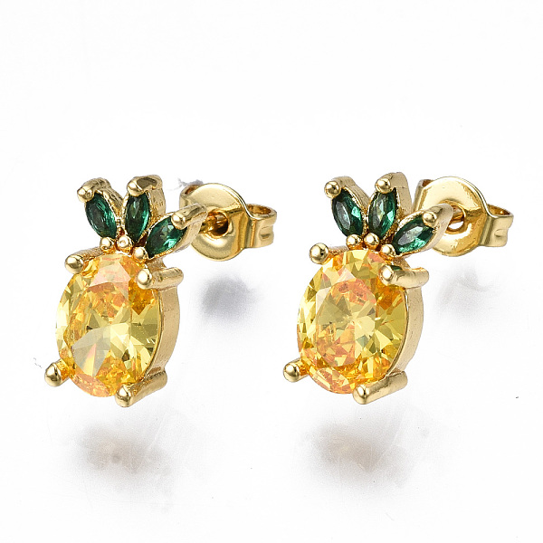 PandaHall Brass Micro Pave Cubic Zirconia Stud Earrings, with Earring Backs, Nickel Free, Pineapple, Real 16K Gold Plated, Yellow, 12.5x7mm...
PandaHall Brass Micro Pave Cubic Zirconia Stud Earrings, with Earring Backs, Nickel Free, Pineapple, Real 16K Gold Plated, Yellow, 12.5x7mm...
