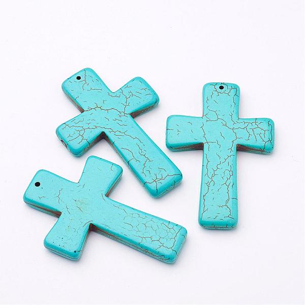 PandaHall Gemstone Big Pendants, Pale Turquoise, Cross, about 40mm wide, 60mm long, hole: 1mm Synthetic Turquoise Cross Cyan
PandaHall Gemstone Big Pendants, Pale Turquoise, Cross, about 40mm wide, 60mm long, hole: 1mm Synthetic Turquoise Cross Cyan